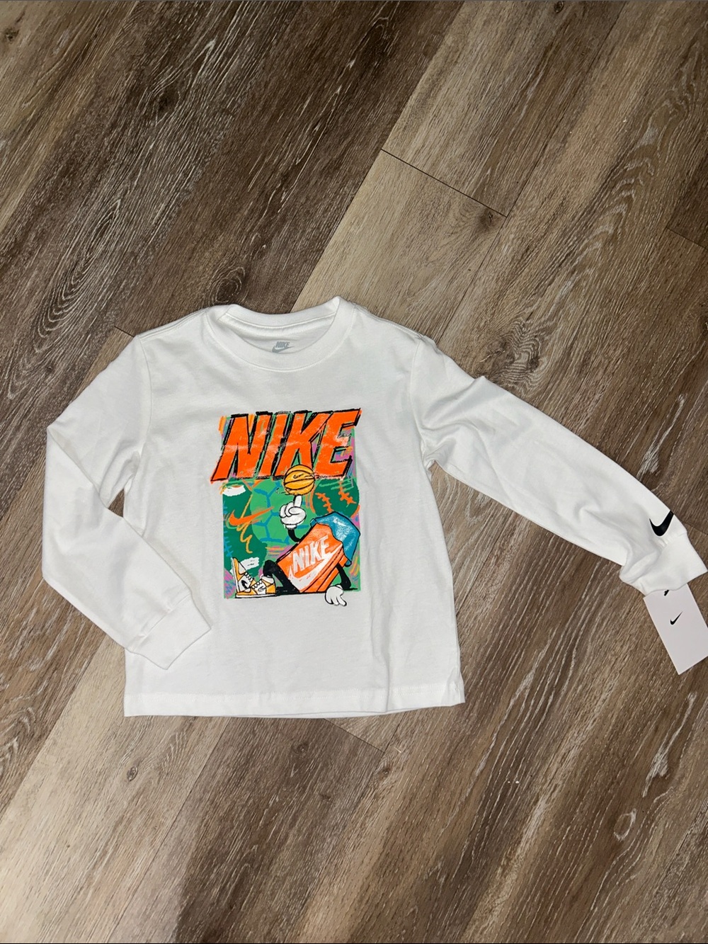 NEW Nike White Long-Sleeve Tee with Colorful Graphic
